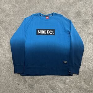 Nike FC Soccer Sweatshirt Pullover Mens Size Large Blue Ombre Crewneck